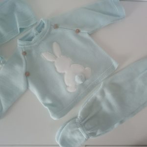 Conjunto 3 peças para bebé em malha- Azul (Páscoa)