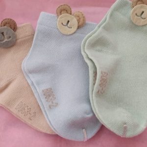 3P meias de bebé urso - verde, bege e azul
