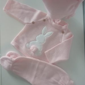 Conjunto 3Peças bebé coelho malha rosa- Páscoa