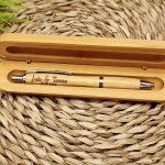 caneta com caixa bambu personalizável