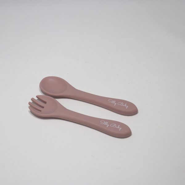 Talheres silly baby em silicone rosa