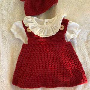 Conjunto bebé Vestido + Gorro em crochê vermelho