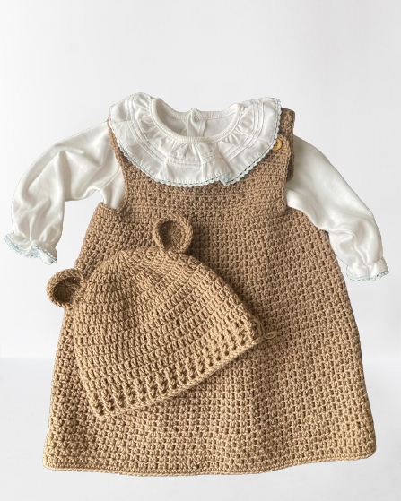 Conjunto de vestido em crochê para bebé ou recém nascido
