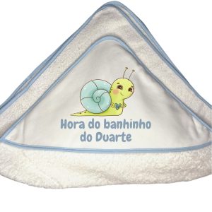Toalha de Banho Azul para bebé menino 90cm x 90cm -Hora do banho (Caracol)