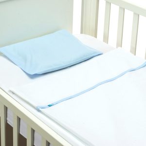 Conjunto de lençóis de cama de grades Easy Baby Bed - Liso Azul